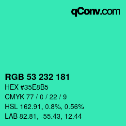 Color code: RGB 53 232 181 | qconv.com