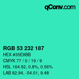 Color code: RGB 53 232 187 | qconv.com