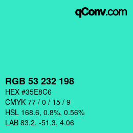 Color code: RGB 53 232 198 | qconv.com