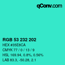 Color code: RGB 53 232 202 | qconv.com