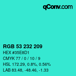 Color code: RGB 53 232 209 | qconv.com