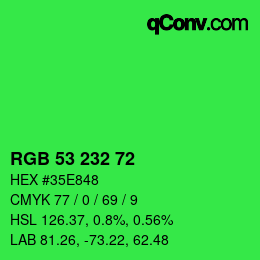 Color code: RGB 53 232 72 | qconv.com