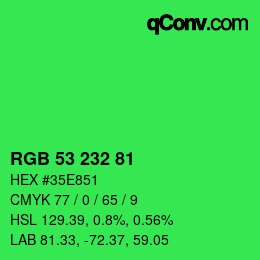 Color code: RGB 53 232 81 | qconv.com