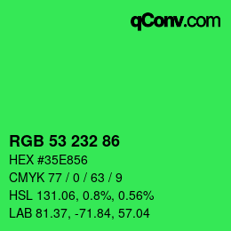 Color code: RGB 53 232 86 | qconv.com