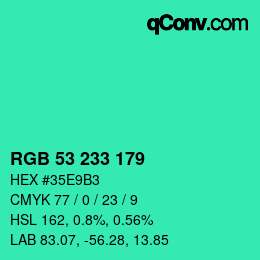 Color code: RGB 53 233 179 | qconv.com