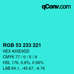 Color code: RGB 53 233 221 | qconv.com