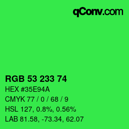 Color code: RGB 53 233 74 | qconv.com