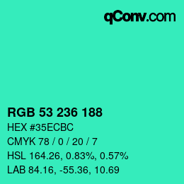 Color code: RGB 53 236 188 | qconv.com