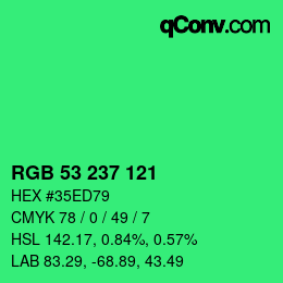 Color code: RGB 53 237 121 | qconv.com
