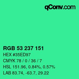 Color code: RGB 53 237 151 | qconv.com
