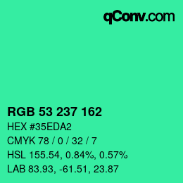 Color code: RGB 53 237 162 | qconv.com