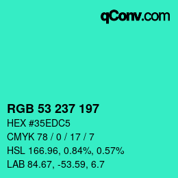 Color code: RGB 53 237 197 | qconv.com