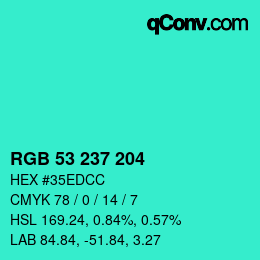 カラーコード: RGB 53 237 204 | qconv.com