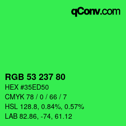 Color code: RGB 53 237 80 | qconv.com