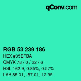 颜色代码: RGB 53 239 186 | qconv.com