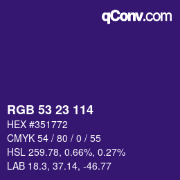カラーコード: RGB 53 23 114 | qconv.com