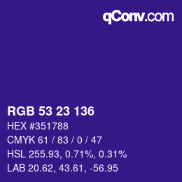 Color code: RGB 53 23 136 | qconv.com
