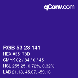 Color code: RGB 53 23 141 | qconv.com