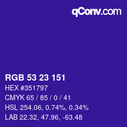 Color code: RGB 53 23 151 | qconv.com