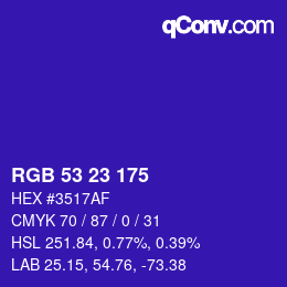 Color code: RGB 53 23 175 | qconv.com