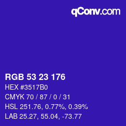 Color code: RGB 53 23 176 | qconv.com