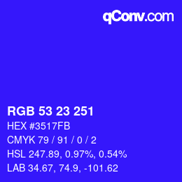 Color code: RGB 53 23 251 | qconv.com