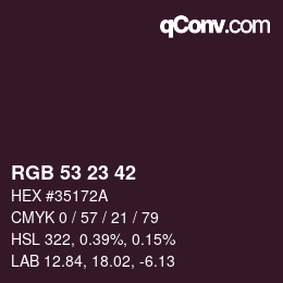 Color code: RGB 53 23 42 | qconv.com