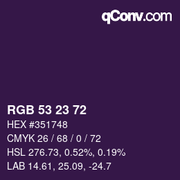 Color code: RGB 53 23 72 | qconv.com