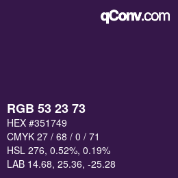 Color code: RGB 53 23 73 | qconv.com