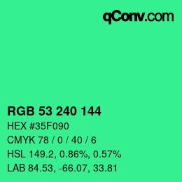 Color code: RGB 53 240 144 | qconv.com