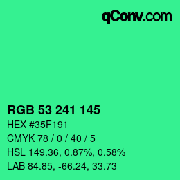 Color code: RGB 53 241 145 | qconv.com