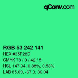 カラーコード: RGB 53 242 141 | qconv.com