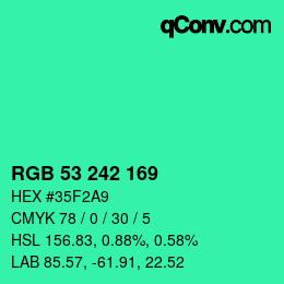 カラーコード: RGB 53 242 169 | qconv.com