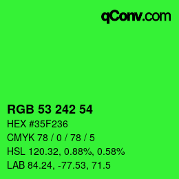 Farbcode: RGB 53 242 54 | qconv.com