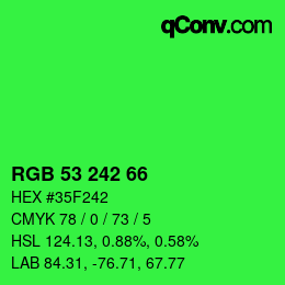 Color code: RGB 53 242 66 | qconv.com