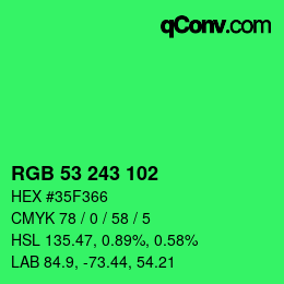 Color code: RGB 53 243 102 | qconv.com