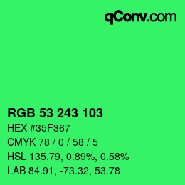 Color code: RGB 53 243 103 | qconv.com