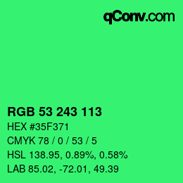 颜色代码: RGB 53 243 113 | qconv.com