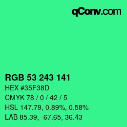 Color code: RGB 53 243 141 | qconv.com