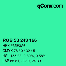 Farbcode: RGB 53 243 166 | qconv.com