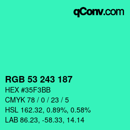 Color code: RGB 53 243 187 | qconv.com