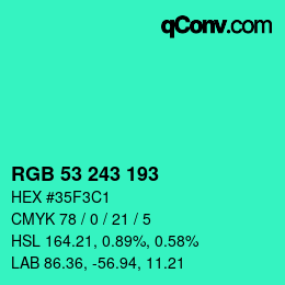 Color code: RGB 53 243 193 | qconv.com