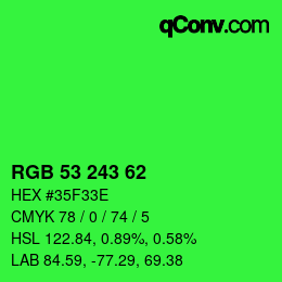 颜色代码: RGB 53 243 62 | qconv.com