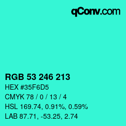 Color code: RGB 53 246 213 | qconv.com