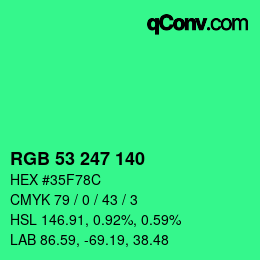 カラーコード: RGB 53 247 140 | qconv.com