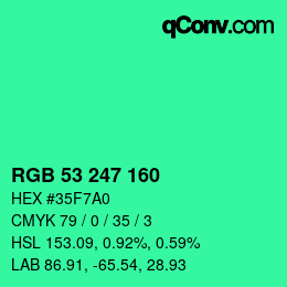 Color code: RGB 53 247 160 | qconv.com