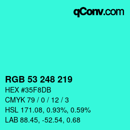 Color code: RGB 53 248 219 | qconv.com