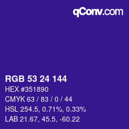 颜色代码: RGB 53 24 144 | qconv.com