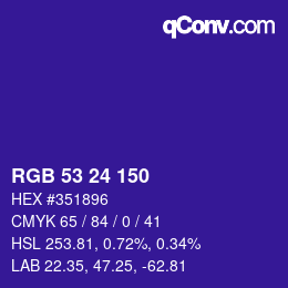 カラーコード: RGB 53 24 150 | qconv.com