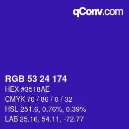 Color code: RGB 53 24 174 | qconv.com